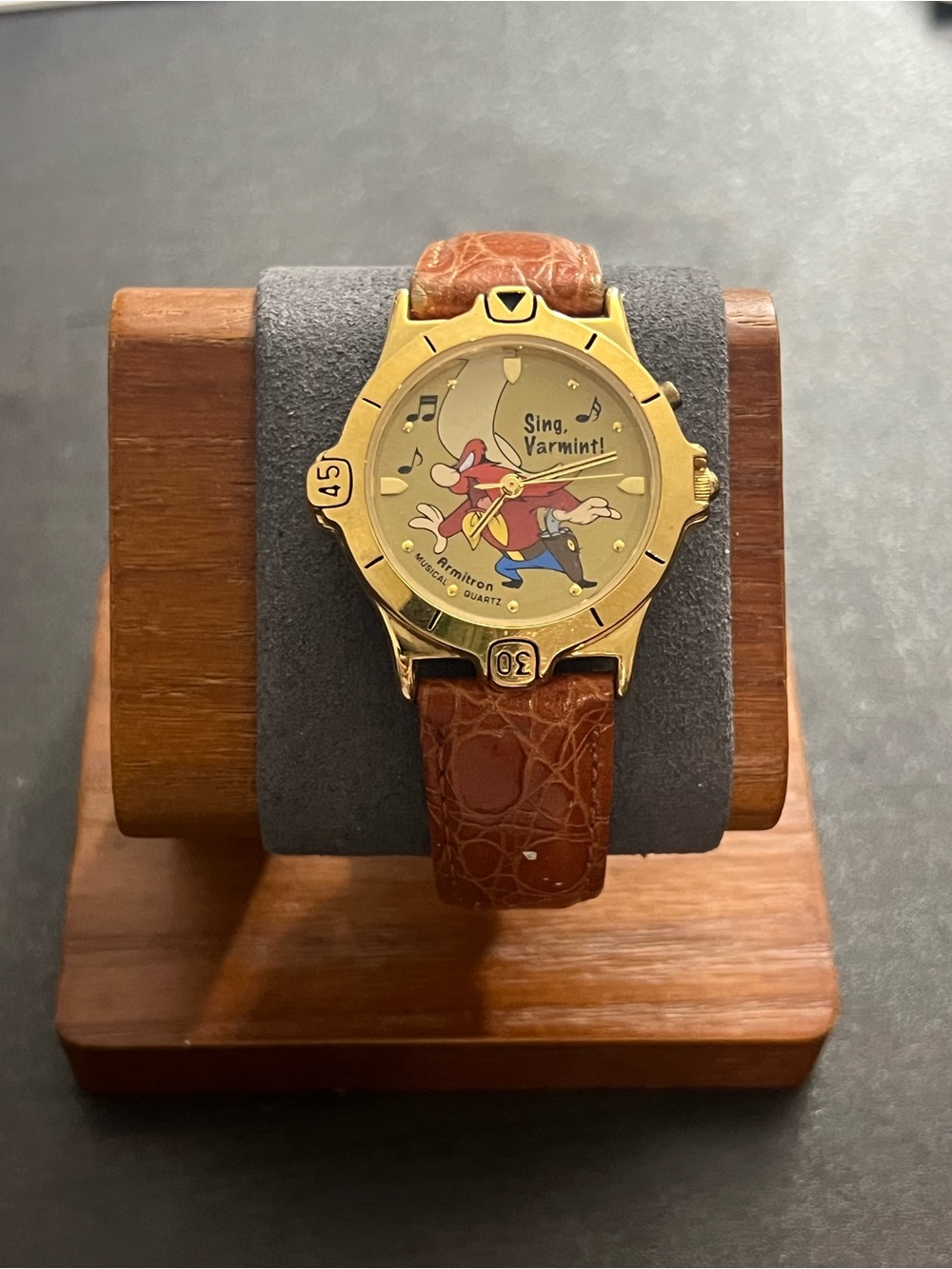 Armitron Men’s Gold-Tone Cartoon Dial Watch with Brown Leather Strap